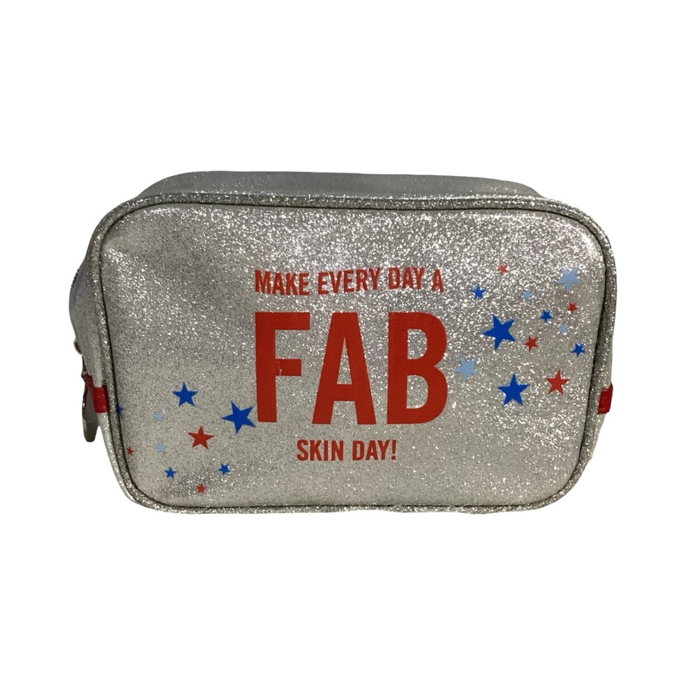 FAB First Aid Beauty Metallic Silver Cosmetic Travel Bag Stars Accent Sparkle